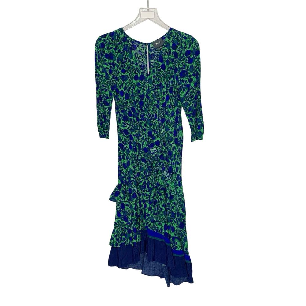 Anthropologie Maeve Ruched Wrap Dress 4 Petite Floral Ruffled High Low Hem